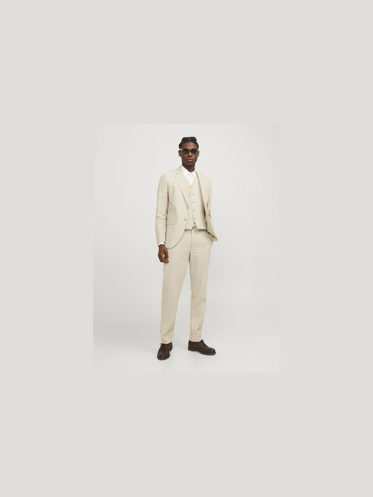 JACK & JONES Cream Linen Blend Slim Fit Trousers - Image 1 of 6