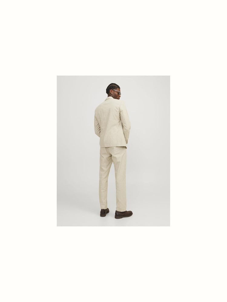 JACK & JONES Cream Linen Blend Slim Fit Trousers - Image 2 of 6