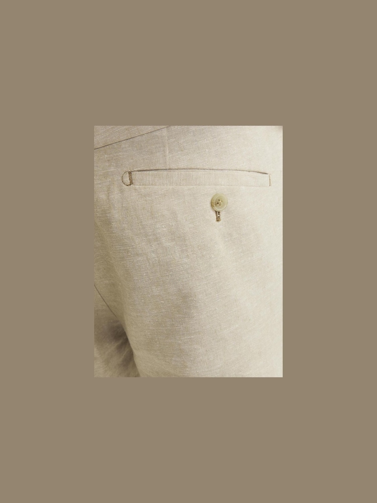 JACK & JONES Cream Linen Blend Slim Fit Trousers - Image 6 of 6