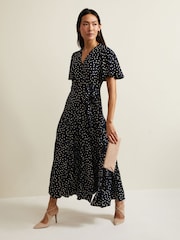 Phase Eight Blue Jenna Spot Wrap Midaxi Dress - Image 1 of 7