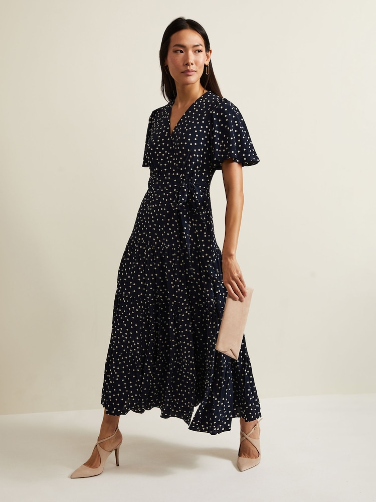 Phase Eight Blue Jenna Spot Wrap Midaxi Dress - Image 1 of 7