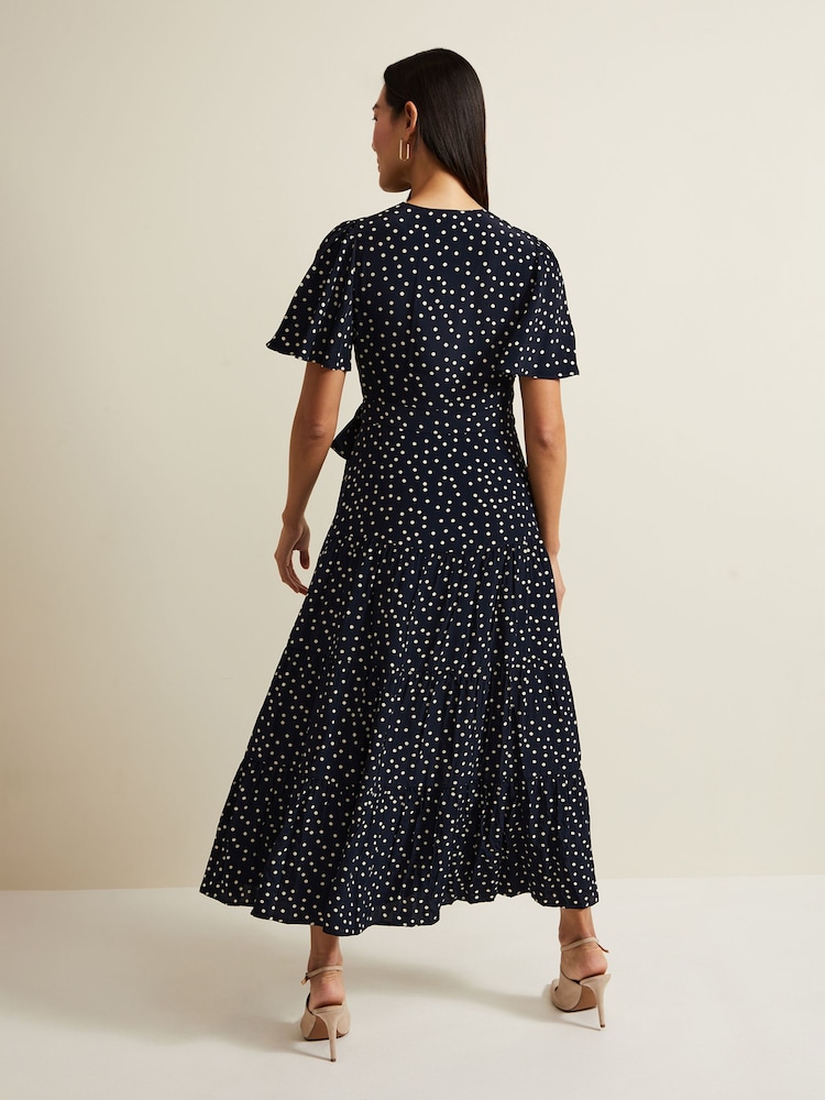 Phase Eight Blue Jenna Spot Wrap Midaxi Dress - Image 2 of 7
