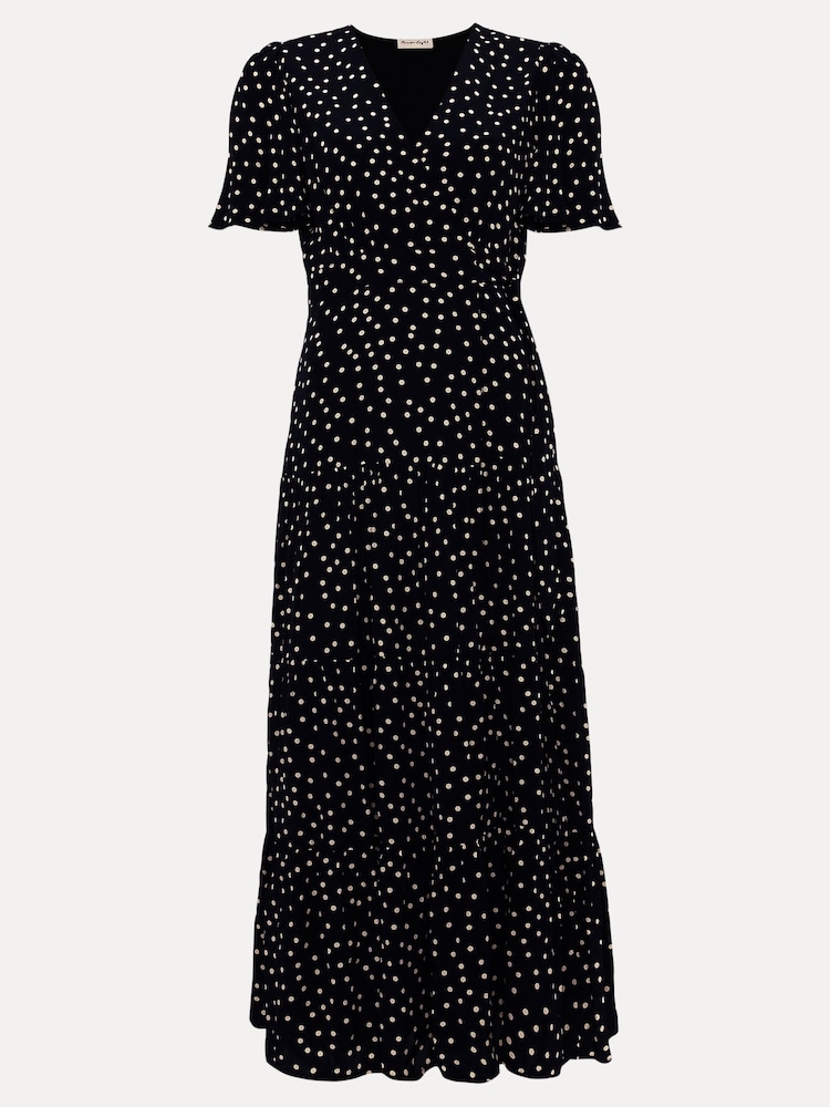 Phase Eight Blue Jenna Spot Wrap Midaxi Dress - Image 7 of 7