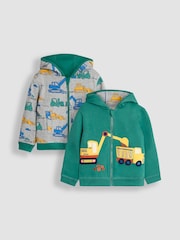 JoJo Maman Bébé Green Construction Applique Reversible Hoodie - Image 1 of 8