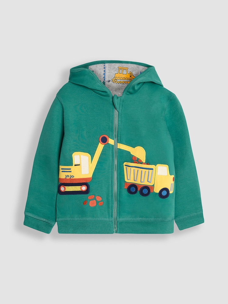 JoJo Maman Bébé Green Construction Applique Reversible Hoodie - Image 2 of 8