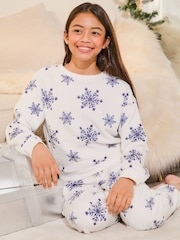 Lipsy Cream Soft Touch Fleece Snowflake Pyjamas (5-16yrs) - Image 1 of 5