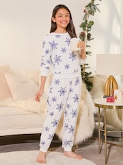 Lipsy Cream Soft Touch Fleece Snowflake Pyjamas (5-16yrs) - Image 2 of 5