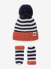 Navy Blue Stripe Hat And Mittens Set (3mths-10yrs) - Image 1 of 7