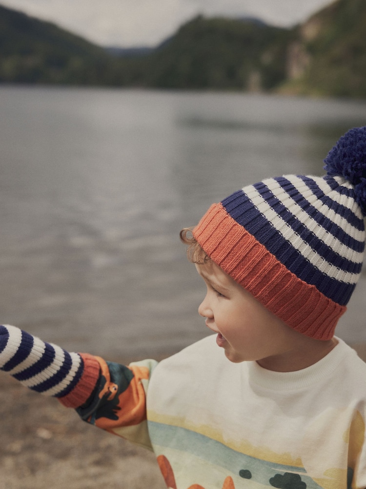 Navy Blue Stripe Hat And Mittens Set (3mths-10yrs) - Image 2 of 7