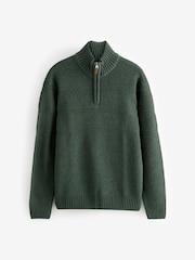 Dark Green Regular Fit Textured Zip Neck Jumper with Wool - Image 5 of 7