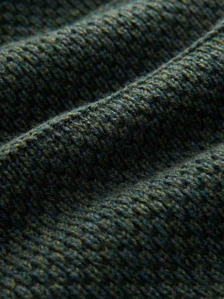 Dark Green Regular Fit Textured Zip Neck Jumper with Wool - Image 7 of 7