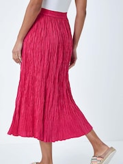 Roman Pink Crinkle 100% Cotton Textured Tassel Midi Skirt - Image 3 of 5