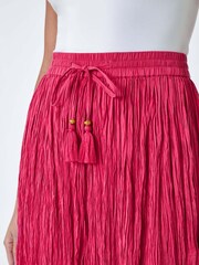 Roman Pink Crinkle 100% Cotton Textured Tassel Midi Skirt - Image 5 of 5