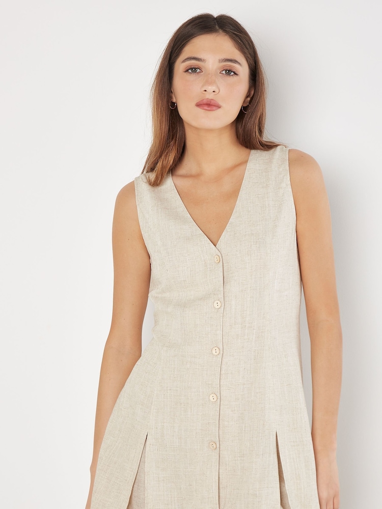 Apricot Natural Tie Back Longline Linen Waistcoat - Image 1 of 4