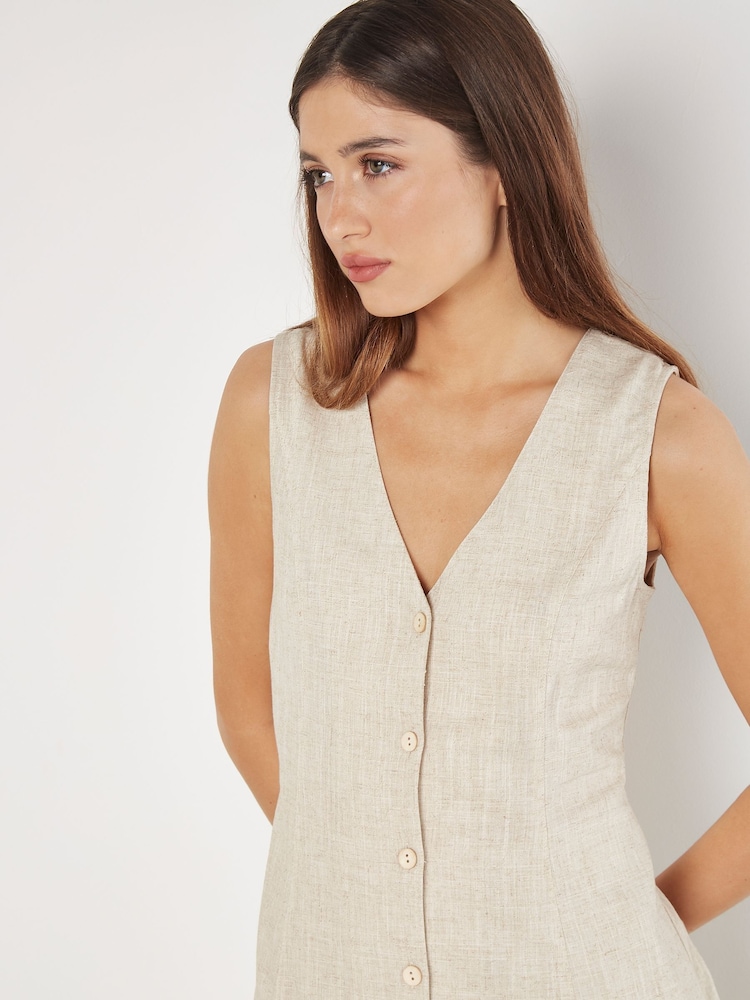 Apricot Natural Tie Back Longline Linen Waistcoat - Image 2 of 4