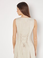 Apricot Natural Tie Back Longline Linen Waistcoat - Image 3 of 4