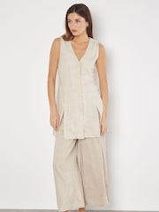 Apricot Natural Tie Back Longline Linen Waistcoat - Image 4 of 4