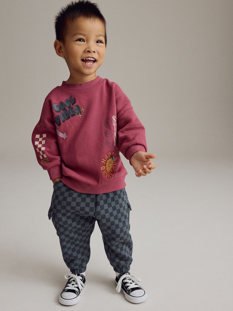 Rojo burdeos - Conjunto de sudadera y pantalones de chándal de algodón 100 % con estampado en la parte posterior (3 meses-7 años) - Imagen 1 de 9 Rojo burdeos - Conjunto de sudadera y pantalones de chándal de algodón 100 % con estampado en la parte posterior (3 meses-7 años) - Imagen 1 de 9
