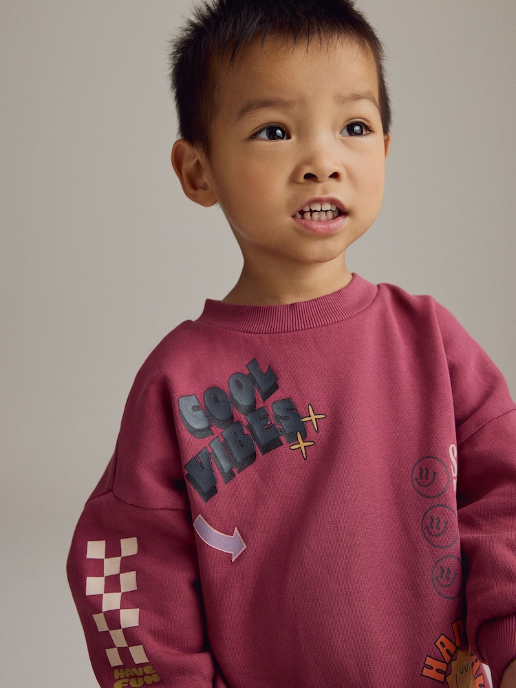 Burgundy Red Backprint 100% Cotton Sweatshirt and Joggers Set (3mths-7yrs) - Image 2 of 9