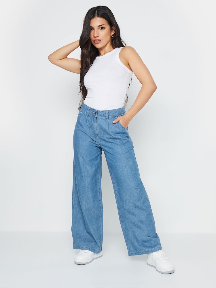 PixieGirl Petite 100% Cotton Chambray Wide Leg Jeans - Bild 1 von 5 PixieGirl Petite 100% Cotton Chambray Wide Leg Jeans - Bild 1 von 5