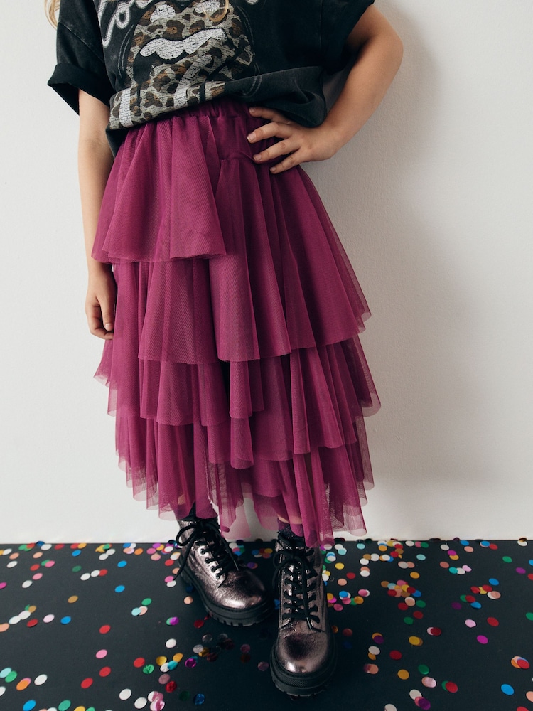 Berry Purple Mesh Layered Skirt (3-16yrs) - Image 1 of 7