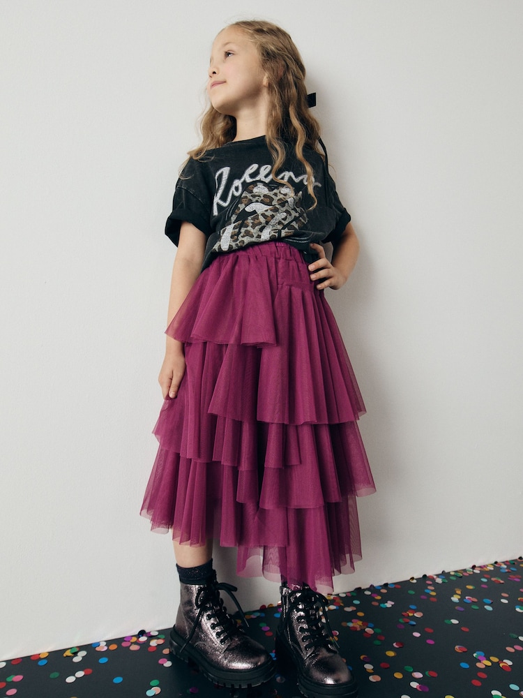 Berry Purple Mesh Layered Skirt (3-16yrs) - Image 2 of 7