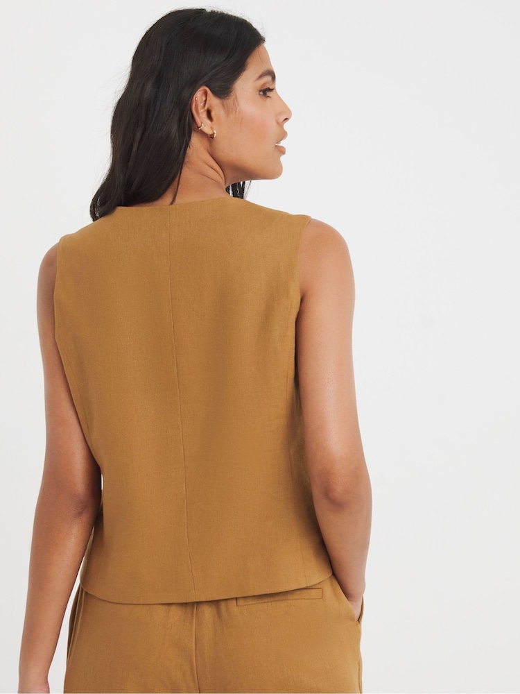 JD Williams Brown Linen Button Front Waistcoat - Image 2 of 4