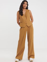 JD Williams Brown Linen Button Front Waistcoat - Image 3 of 4