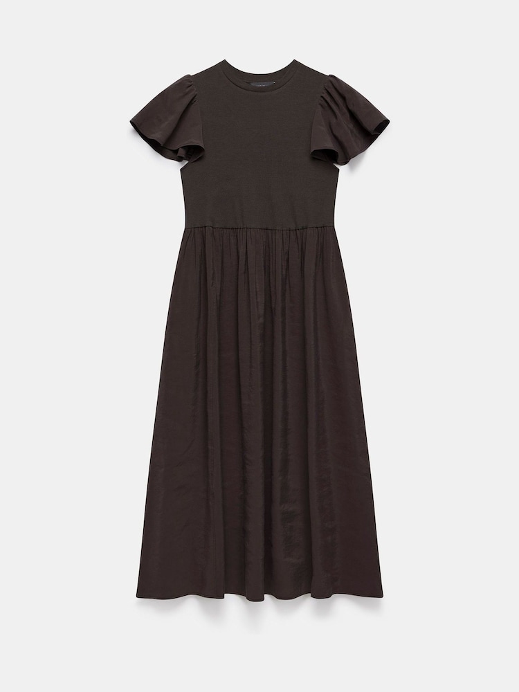 Mint Velvet Brown Jersey Ruffle Midi Dress - Image 2 of 3