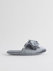 Blue/Grey Velour Bow Mule Slippers - Image 2 of 11