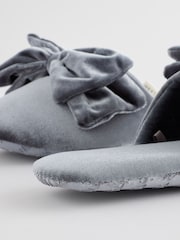 Blue/Grey Velour Bow Mule Slippers - Image 5 of 11