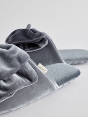 Blue/Grey Velour Bow Mule Slippers - Image 6 of 11