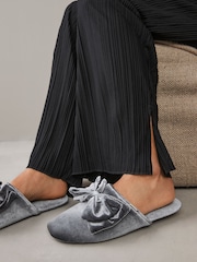 Blue/Grey Velour Bow Mule Slippers - Image 8 of 11