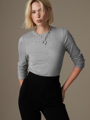 Grey Long Sleeve Ribbed T-Shirt - Image 1 of 4