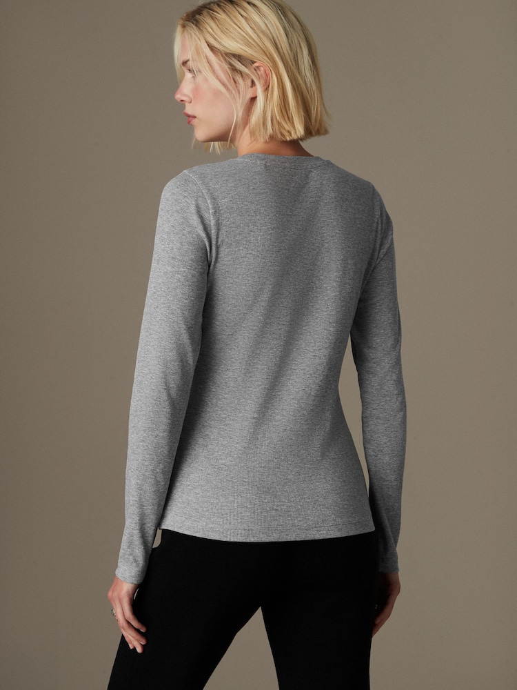 Grey Long Sleeve Ribbed T-Shirt - Image 3 of 4