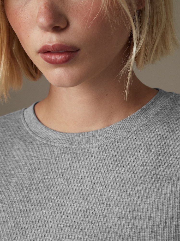 Grey Long Sleeve Ribbed T-Shirt - Image 4 of 4