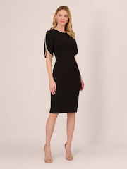 Adrianna Papell Knit Crepe Pearl Midi Black Dress - Image 1 of 7