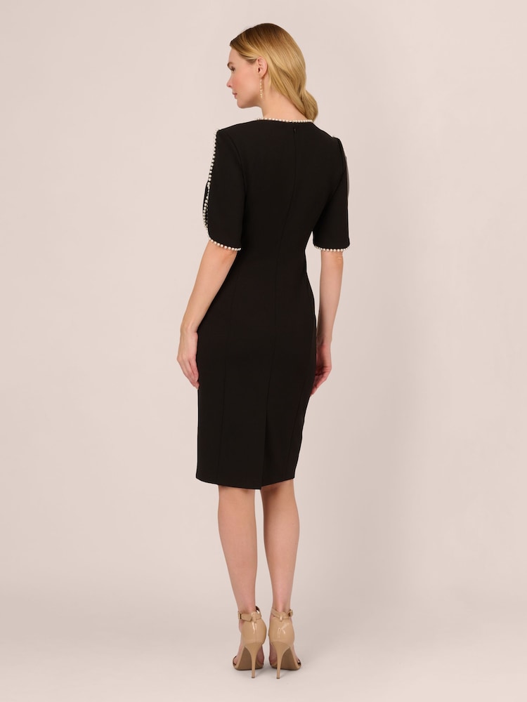 Adrianna Papell Knit Crepe Pearl Midi Black Dress - Image 2 of 7