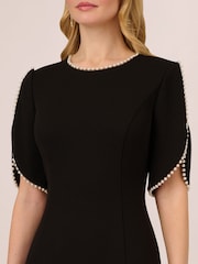 Adrianna Papell Knit Crepe Pearl Midi Black Dress - Image 4 of 7