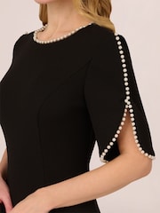 Adrianna Papell Knit Crepe Pearl Midi Black Dress - Image 5 of 7
