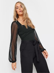 Long Tall Sally Black Mesh Square Neck Top - Image 1 of 5