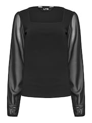 Long Tall Sally Black Mesh Square Neck Top - Image 5 of 5
