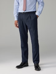 Navy Blue Adjustable Wool Blend Side Adjuster Smart Trousers - Image 1 of 9