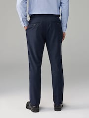 Navy Blue Adjustable Wool Blend Side Adjuster Smart Trousers - Image 2 of 9