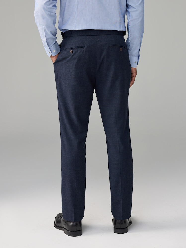 Navy Blue Adjustable Wool Blend Side Adjuster Smart Trousers - Image 2 of 9