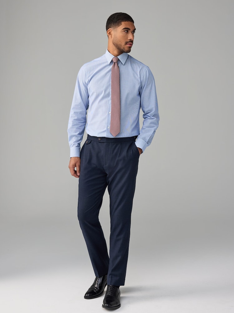Navy Blue Adjustable Wool Blend Side Adjuster Smart Trousers - Image 3 of 9
