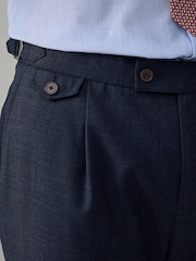 Navy Blue Adjustable Wool Blend Side Adjuster Smart Trousers - Image 4 of 9