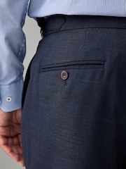 Navy Blue Adjustable Wool Blend Side Adjuster Smart Trousers - Image 5 of 9