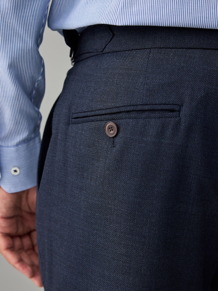 Navy Blue Adjustable Wool Blend Side Adjuster Smart Trousers - Image 5 of 9