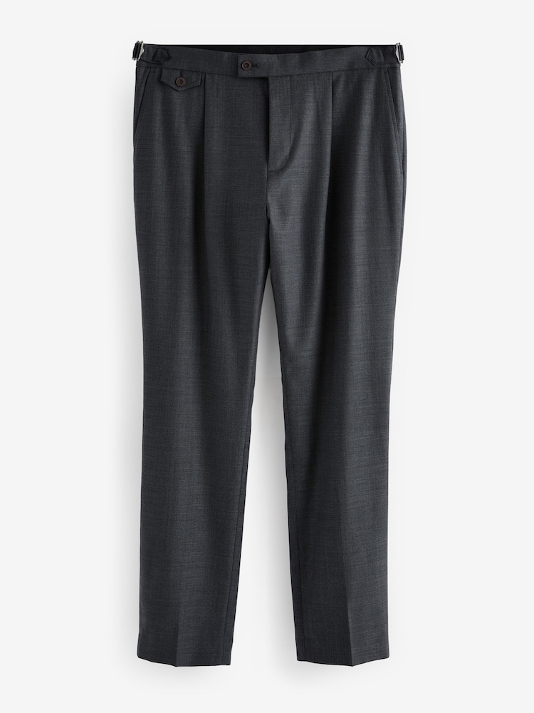 Navy Blue Adjustable Wool Blend Side Adjuster Smart Trousers - Image 6 of 9
